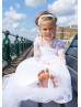 Beaded White Lace Tulle Flower Girl Dress